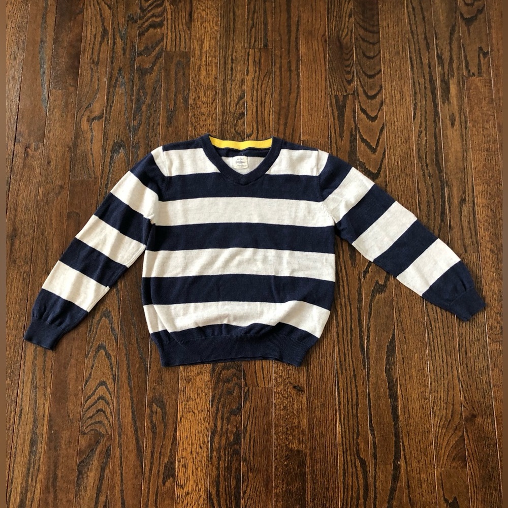 Mini Boden Boys 6-7 V-Neck Cashmere Blend Navy/Gray Striped Long-Sleeved Sweater